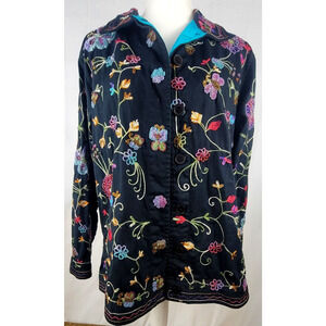 Quacker Factory Black Embroidered Beaded Floral Jacket Women’s Small
